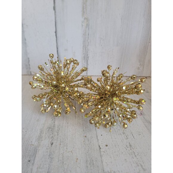 PIer 1 Gold glitter pom star ornament Xmas set decor figure - Picture 7 of 8